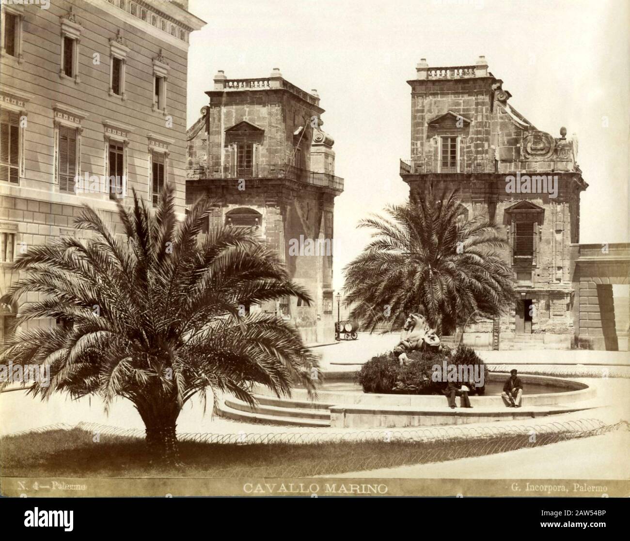 1875 ca, PALERMO,  ITALY :  The CAVALLO MARINO fountain by sculptor Ignazio Marabitti , XVIII Century , in Piazza Santo Spirito . Photo by Giuseppe In Stock Photo