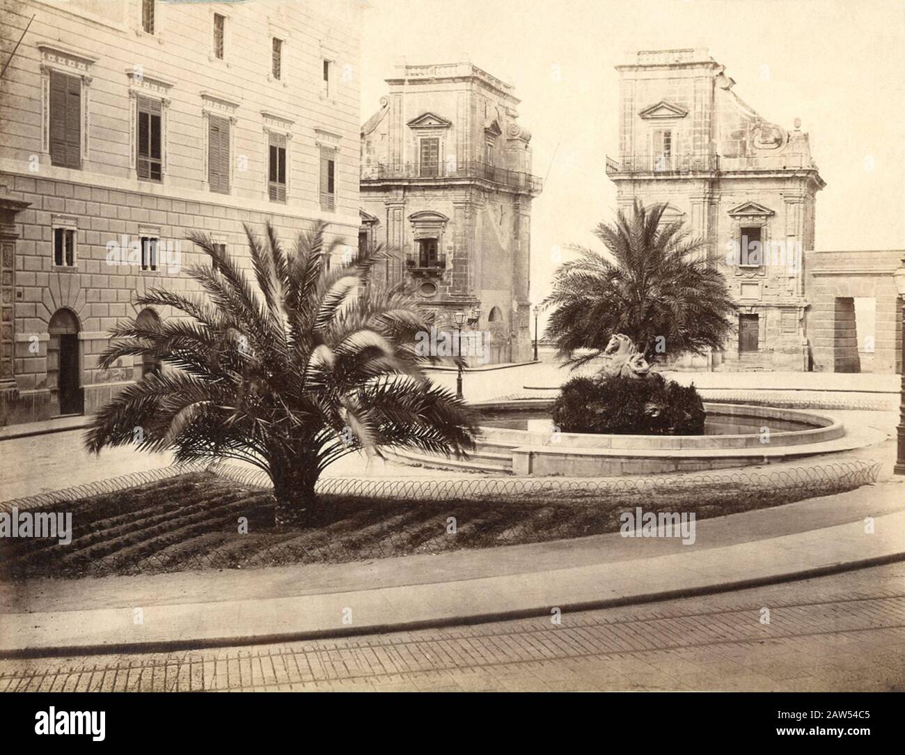 1880 ca, PALERMO,  ITALY :  The CAVALLO MARINO fountain by sculptor Ignazio Marabitti , XVIII Century , in Piazza Santo Spirito . - piazza - square - Stock Photo