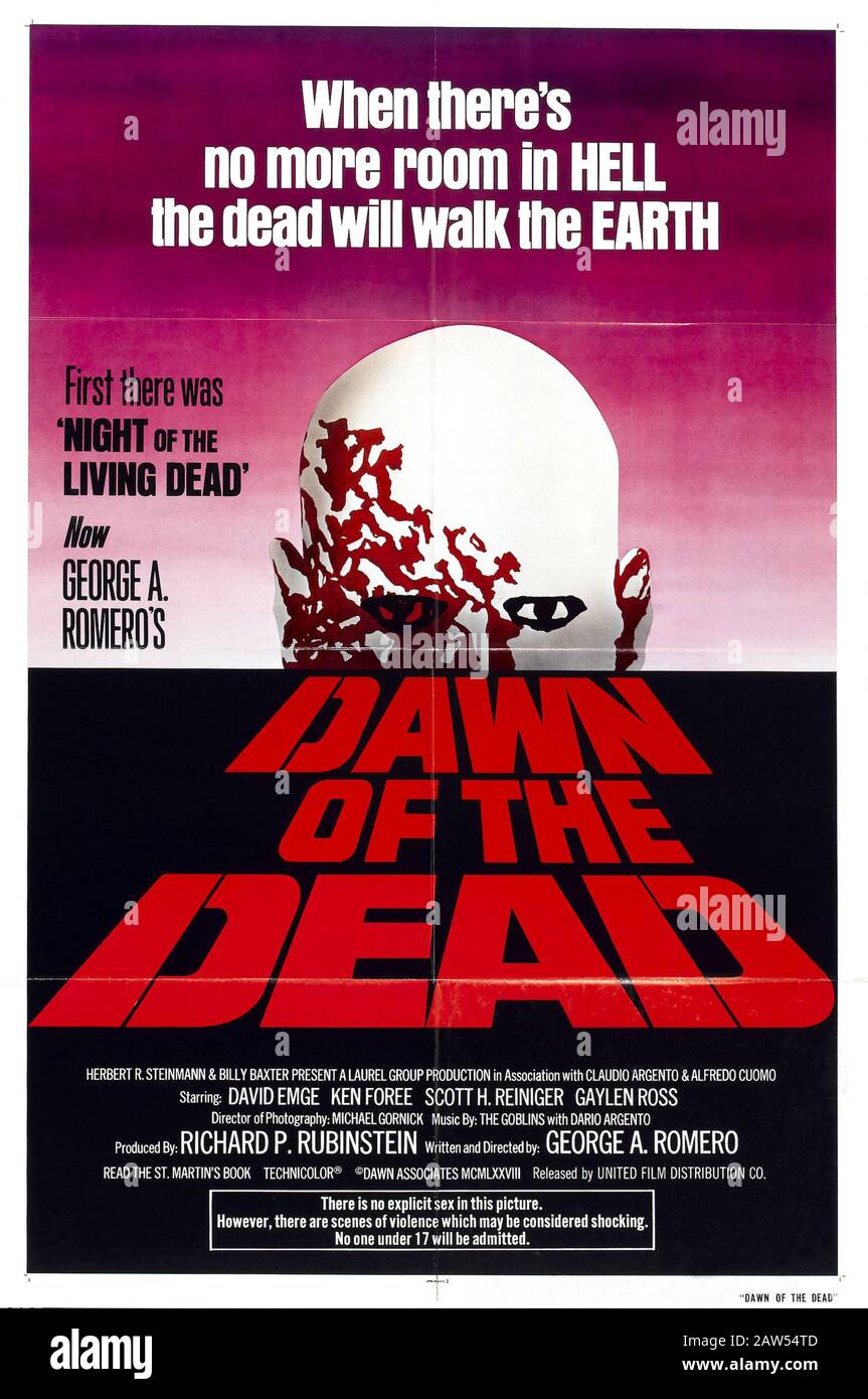 1978 , ITALY  : The USA poster advertising for the movie DAWN OF THE DEAD ( Zombi ) by  movie director GEORGE A. ROMERO , produced by Claudio Argento Stock Photo