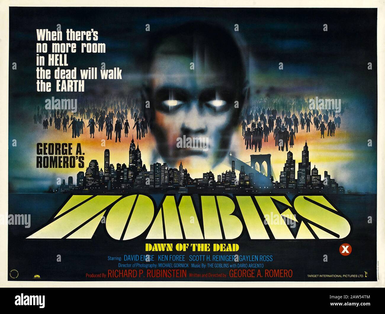 1978 , ITALY  : The BRITISH  poster advertising for the movie DAWN OF THE DEAD ( Zombi ) by  movie director GEORGE A. ROMERO , produced by Claudio Arg Stock Photo