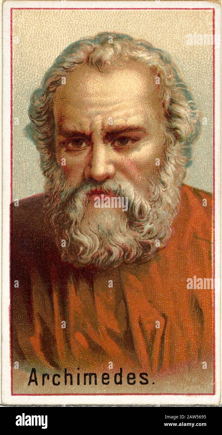 1860 ca , GREECE : Portrait of greek mathematician and inventor ARCHIMEDES ( Archimede di SIRACUSA , 287 B.C. ca – 212 B.C.  ) . Cigarette card for Al Stock Photo