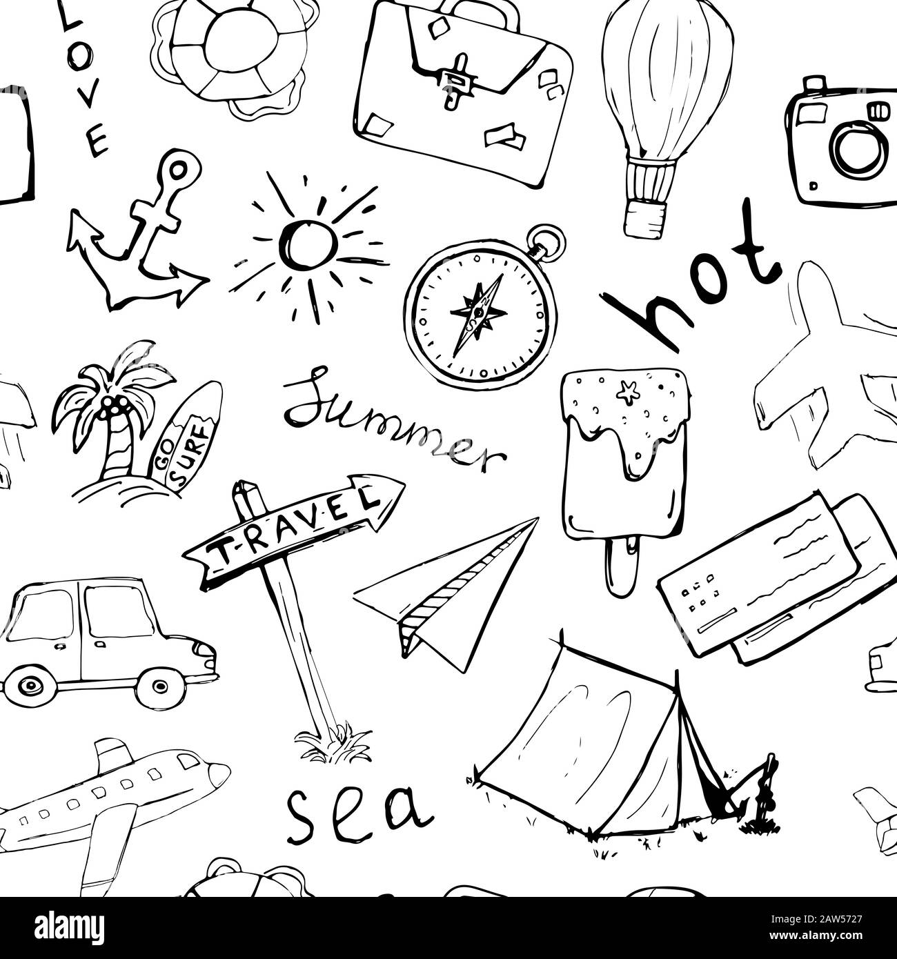 Set of icons drawn by hand on the theme of travel Stock Vector Image ...
