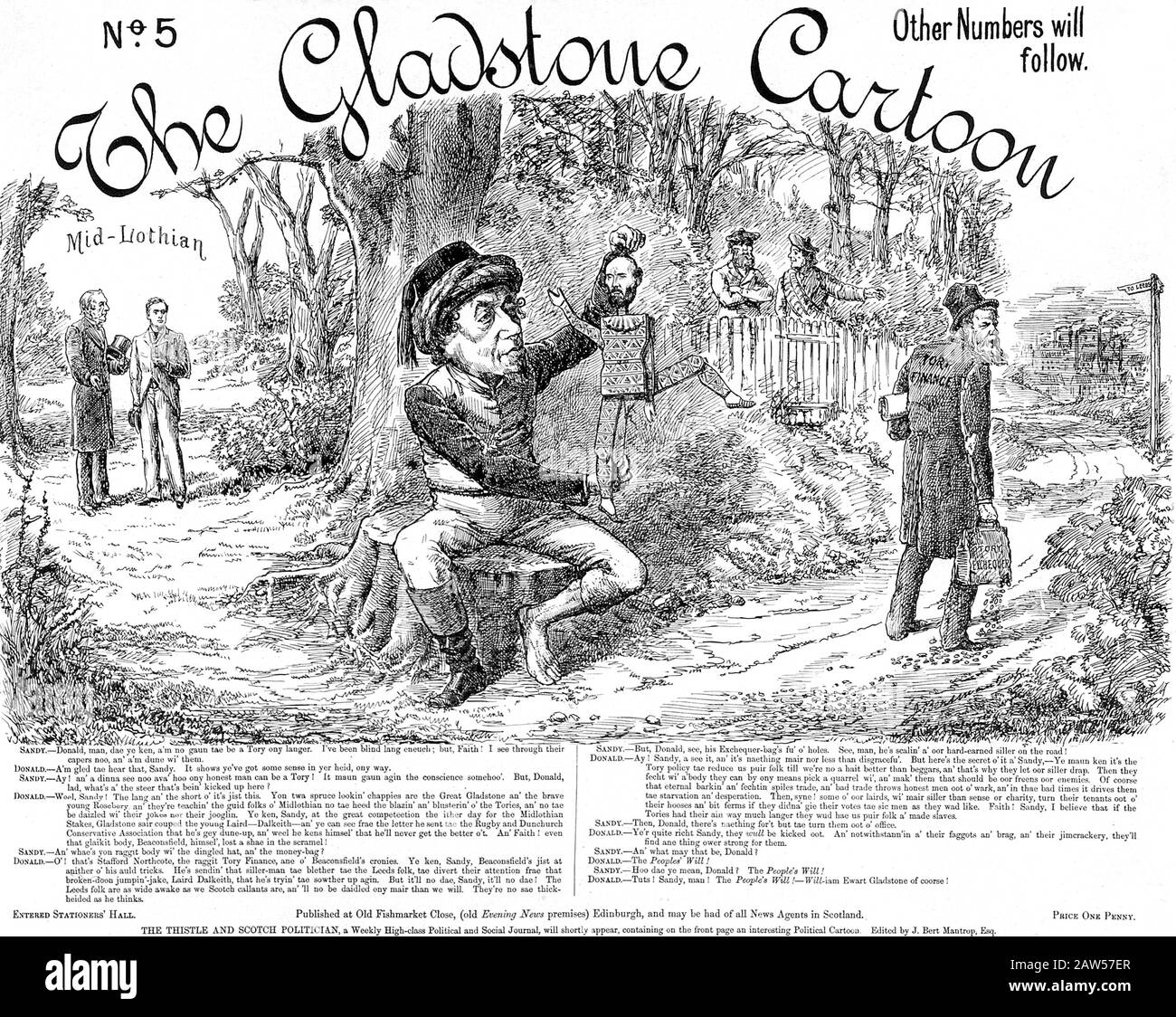 1879 , GREAT BRITAIN : A political cartoon depicting the Midlothian campaign of 1879-80 ,  Benjamin Disraeli is playing with a puppet of Lord Dalkeith Stock Photo