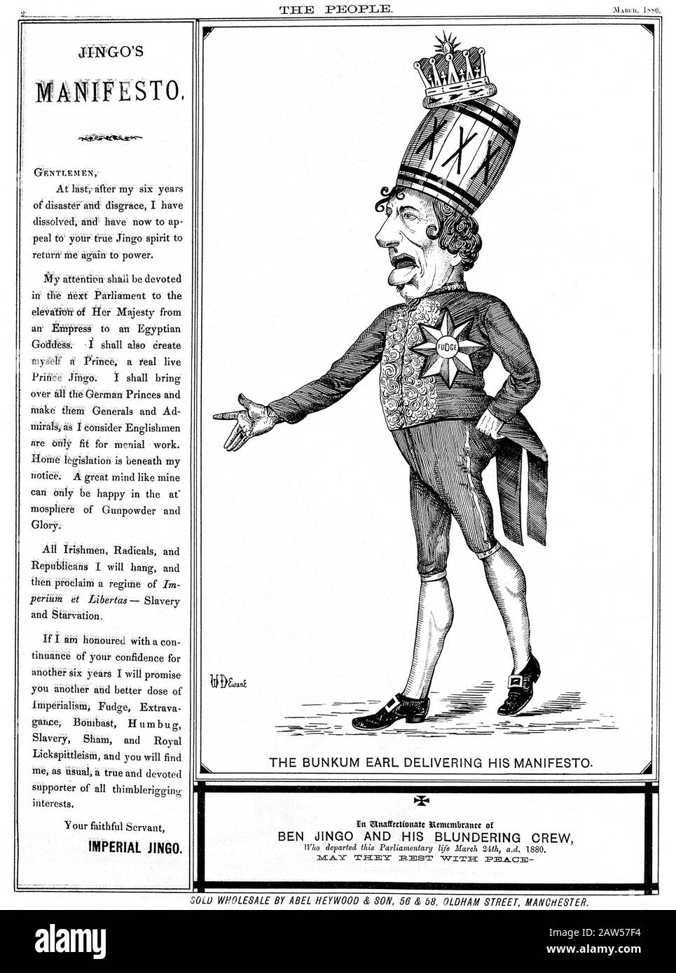 1880 , GREAT BRITAIN A political cartoon showing Benjamin Disraeli