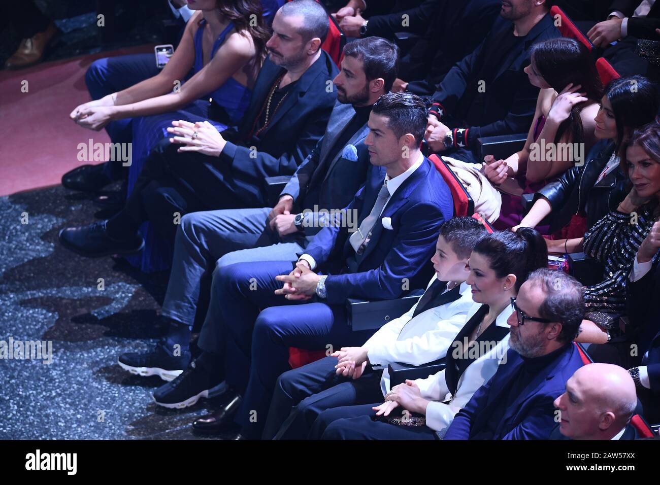 San Remo, Italy. 6th Feb, 2020. Sanremo, 70th Italian song festival 2020.  Third evening. Cristiano Ronaldo in the stalls Credit: Independent Photo  Agency Srl/Alamy Live News Stock Photo - Alamy