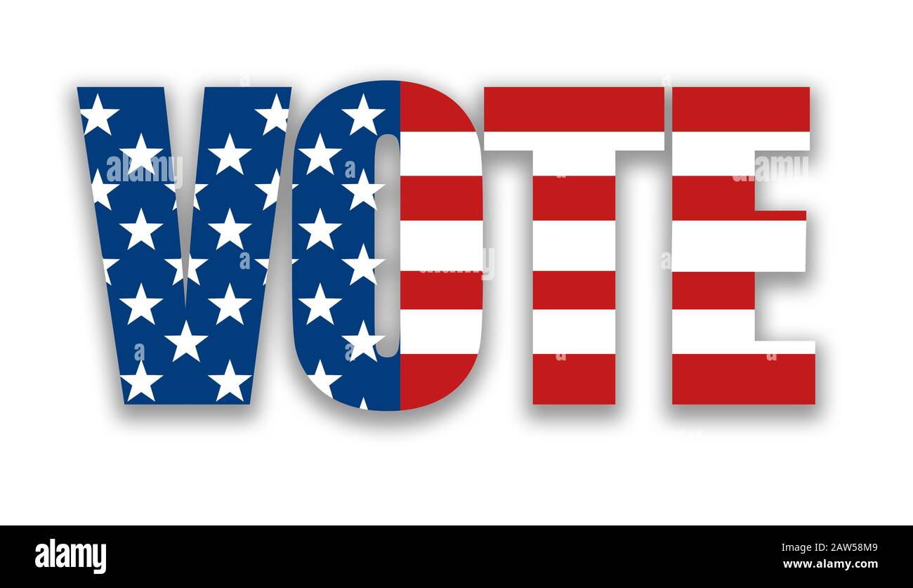 The word VOTE with USA flag and stars and stripes inside the letters Stock Photo