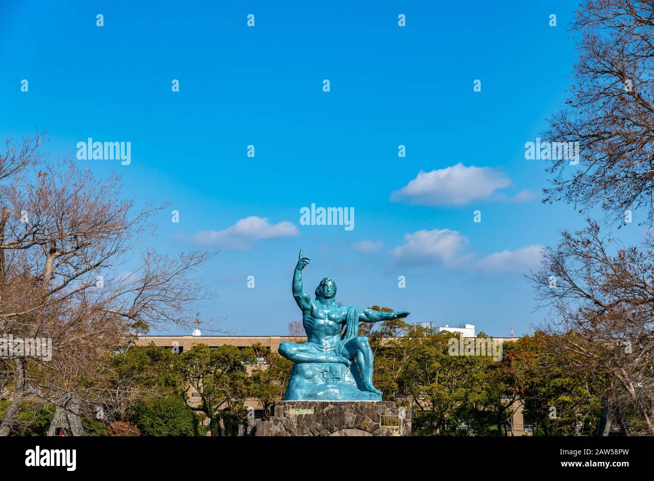 Peace Statue in Nagasaki Peace Park in sunny day. A historical park ...