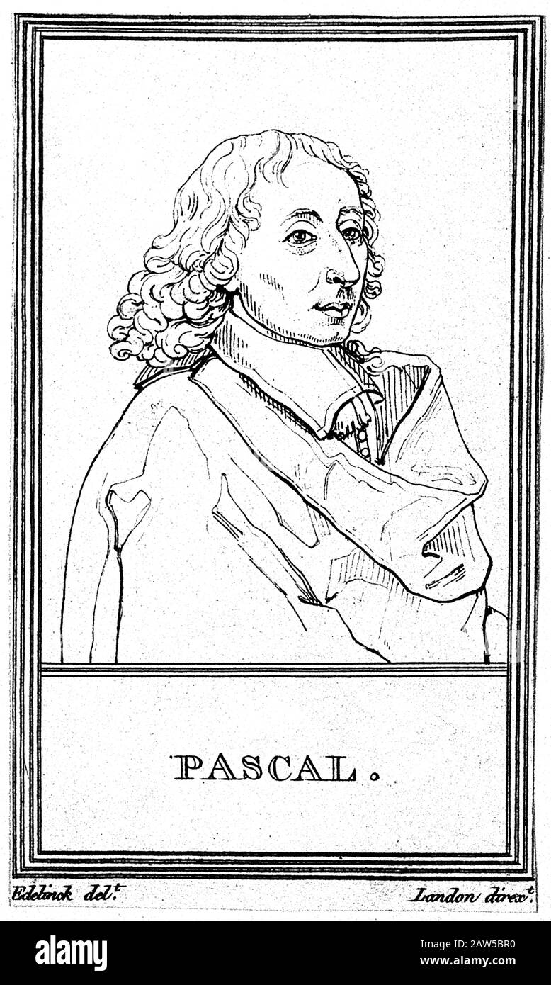 1650 ca. FRANCE : The celebrated french physicist , mathematician , writer and philosopher BLAISE PASCAL ( 1623 - 1662 ) .  Portrait engraved in XIX C Stock Photo