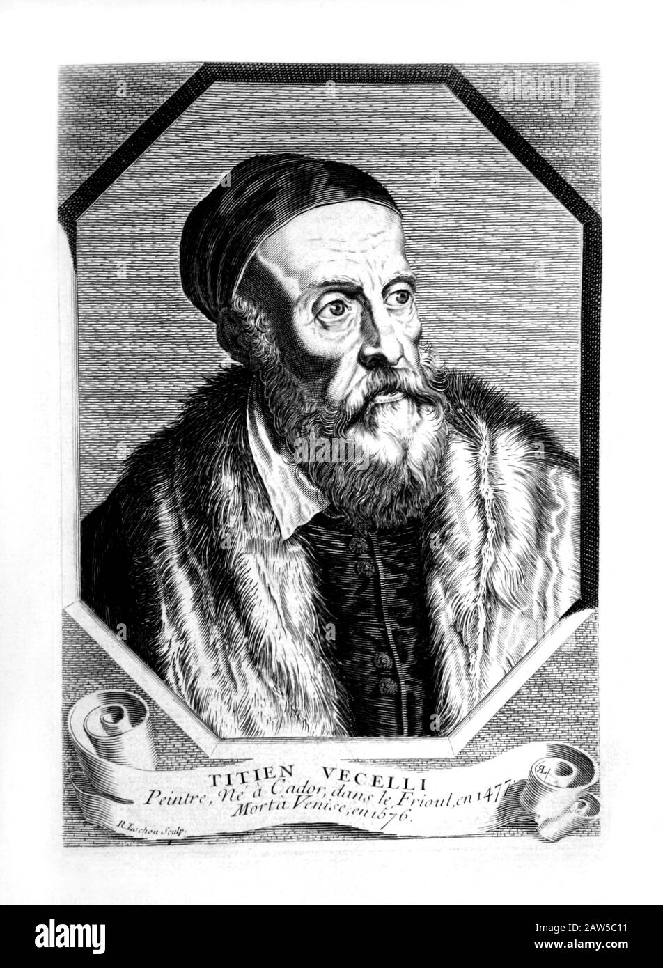 1580 ca, ITALY : The italian venetian painter TIZIANO VECELLIO ( ca 1490 - 1576 ) , portray engraved  in 1780 ca  by R. Lochon , France . - PITTORE - Stock Photo