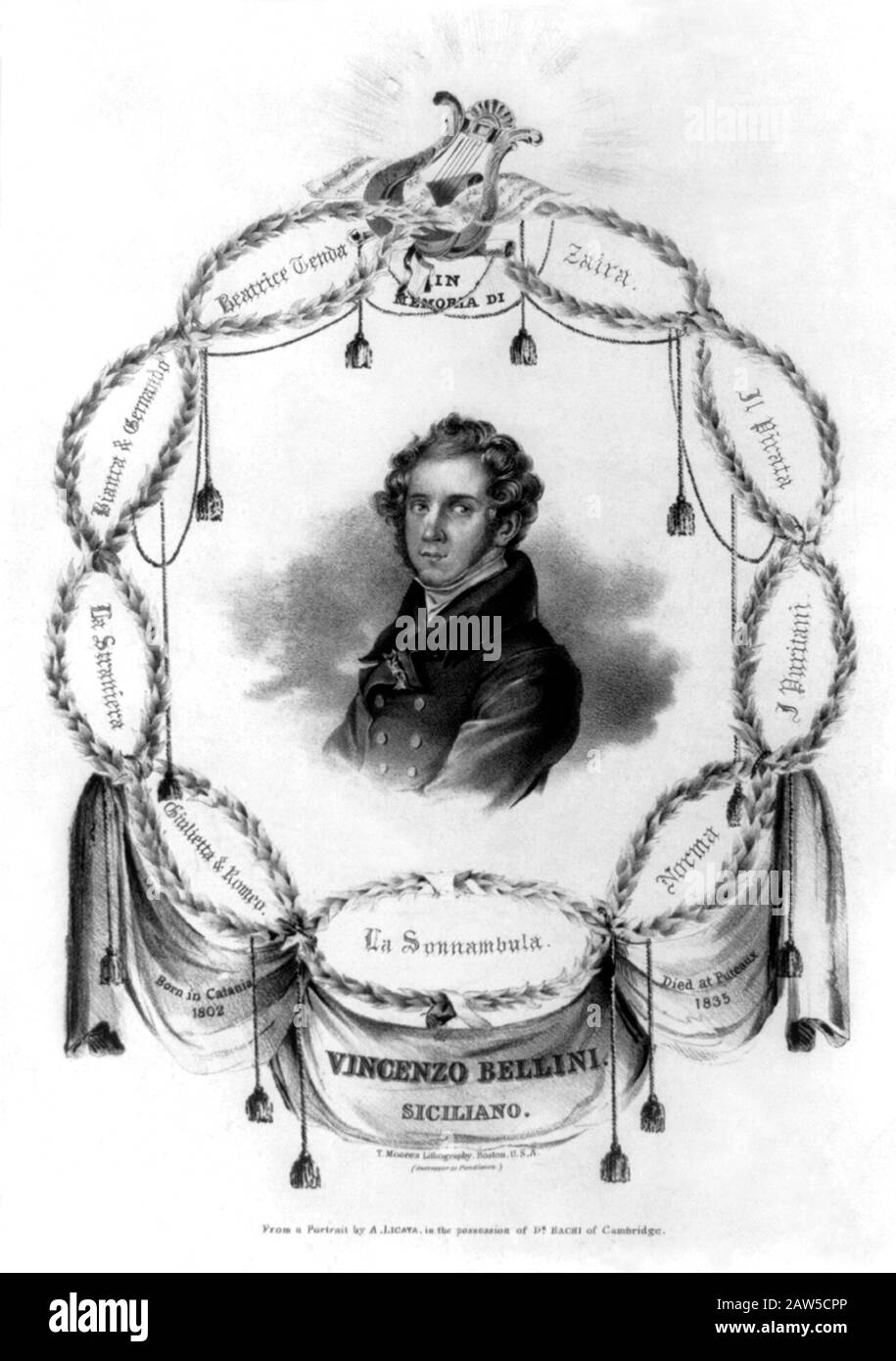 The celebrated italian music Opera composer  VINCENZO BELLINI ( 1801 - 1835 )  - COMPOSITORE - OPERA LIRICA - CLASSICA - CLASSICAL - PORTRAIT - RITRAT Stock Photo