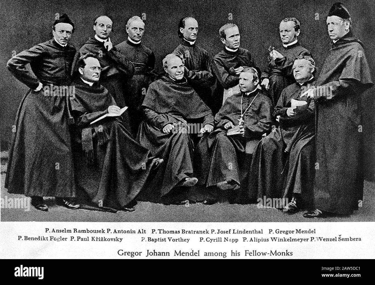 1880 ca , AUSTRIA : The Slesian zoologist , biologist and physician Catholic Agostinian friar GREGOR JOHANN MENDEL ( 1822 - 1884 ) . Mendel with other Stock Photo