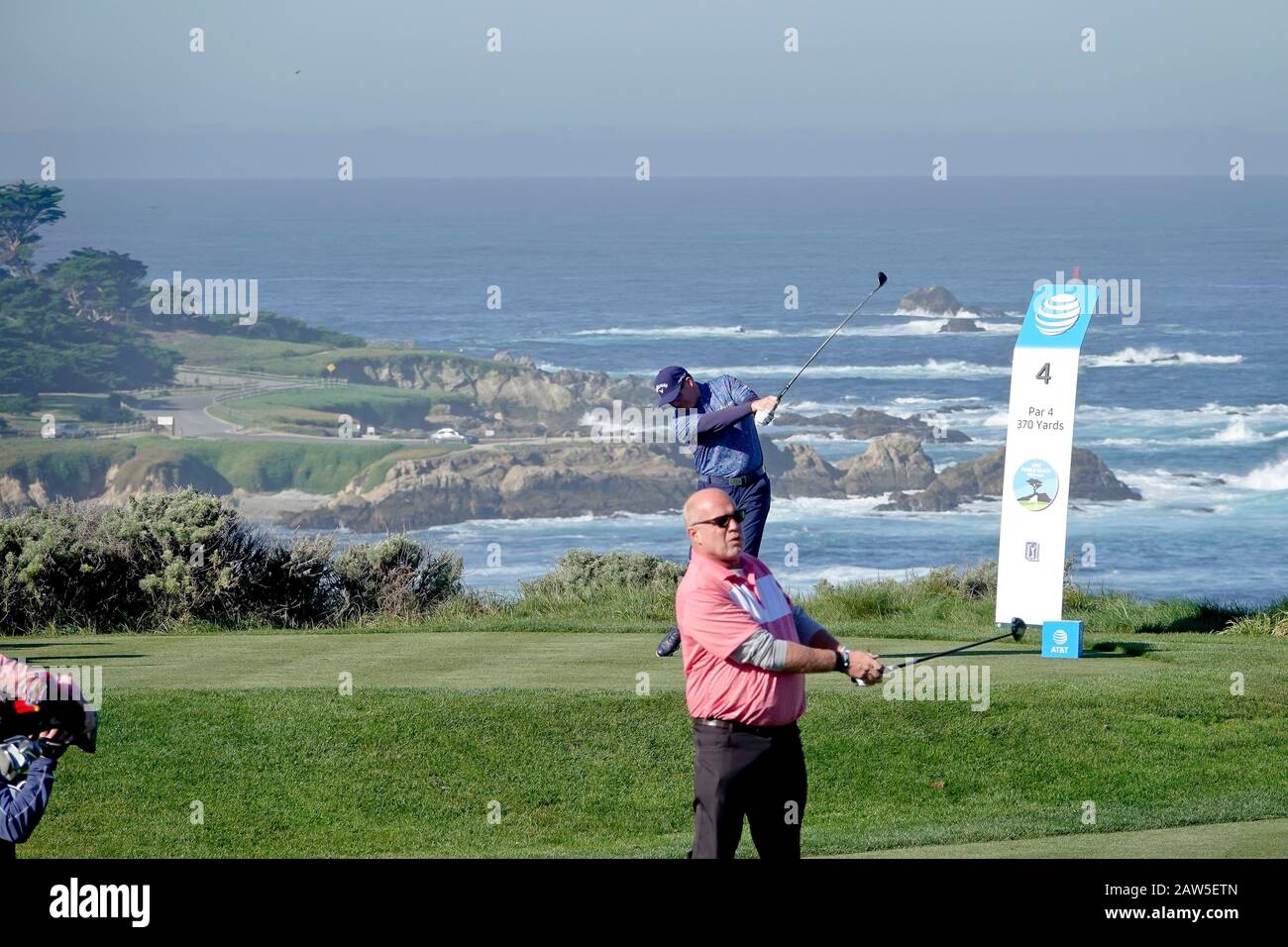 Pebble Beach, USA. 06th Feb, 2020. Monterey, California, USA February 6th 2020 DA Points takes a provisional ball as Michael Lund also swings at Spyglass Hill on the first day of the AT&T Pro-Am PGA Golf event at Pebble Beach Credit: Motofoto/Alamy Live News Stock Photo