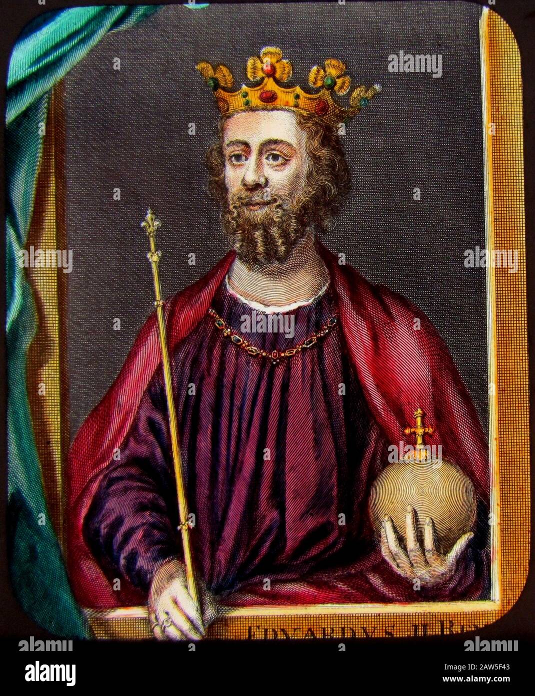 1320 ca , GREAT BRITAIN : KING EDWARD  II of ENGLAND ( 1284 – 1327  ) of  House Plantagenet . Portrait engraved in XIX century around 1840 ca, on colo Stock Photo