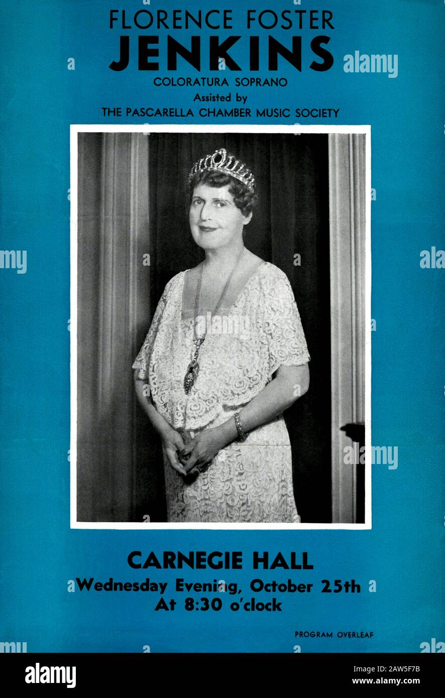 1944 , USA : The american socialite and amateur opera soprano singer FLORENCE FOSTER JENKINS ( 1868 - 1944 ), program of his last concert at Carnegie Stock Photo