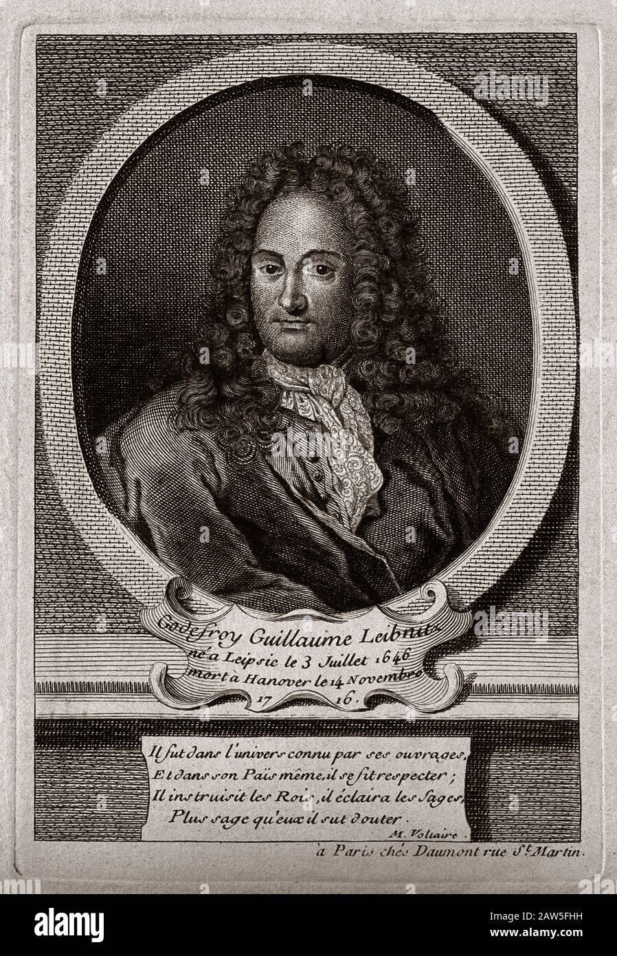 1716 ca , GERMANY : The german philosopher , jurist , diplomatician and glottologist Gottfried Wilhelm  Baron von Leibniz ( 1646 - 1716 ) . Engraving Stock Photo