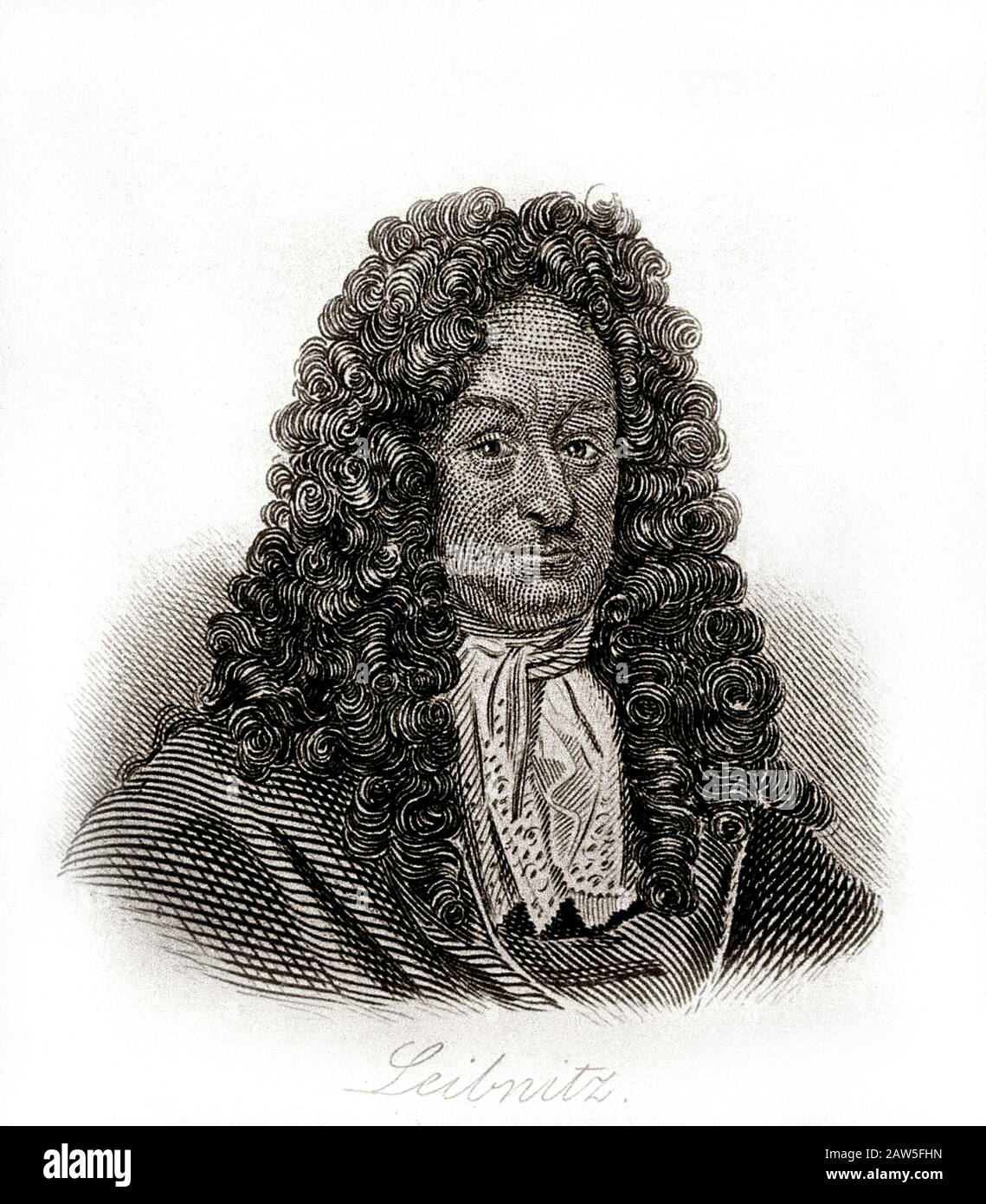 1700 ca , GERMANY : The german philosopher , jurist , diplomatician and glottologist Gottfried Wilhelm  Baron von Leibniz ( 1646 - 1716 ) . Engraving Stock Photo