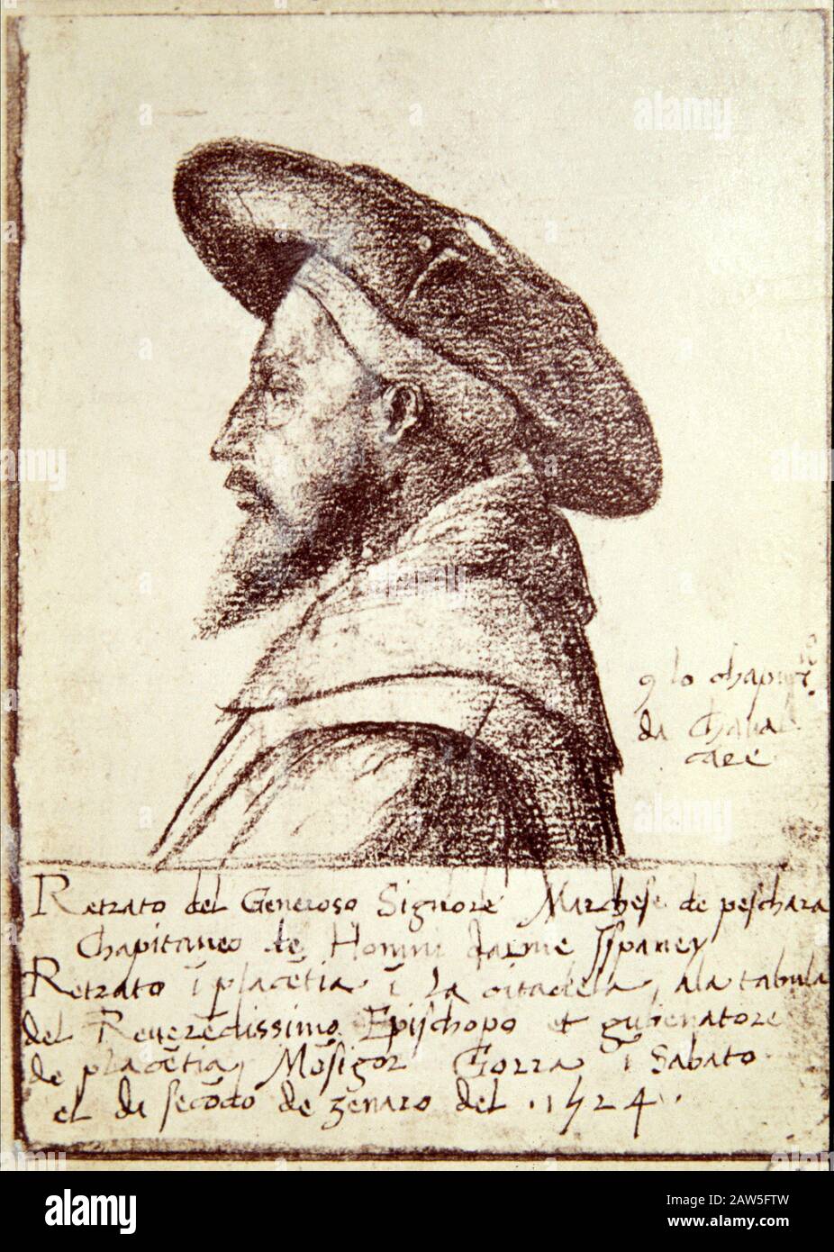 1424 , Pescara , ITALY : Portrait of Marquess FERRANTE D'AVALOS D'AQUINO D' ARAGONA Fernando Francesco de Avalos, marquis of Pescara ( 1490, Naples  Stock Photo - Alamy