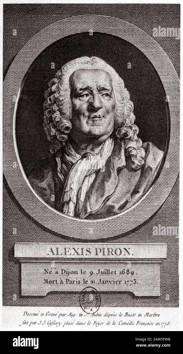 1770 , FRANCE  : The  libertine french poet ALEXIS PIRON ( 1689 - 1773 ), portrait from the frontespice of recollection book 1776 , engraved by August Stock Photo