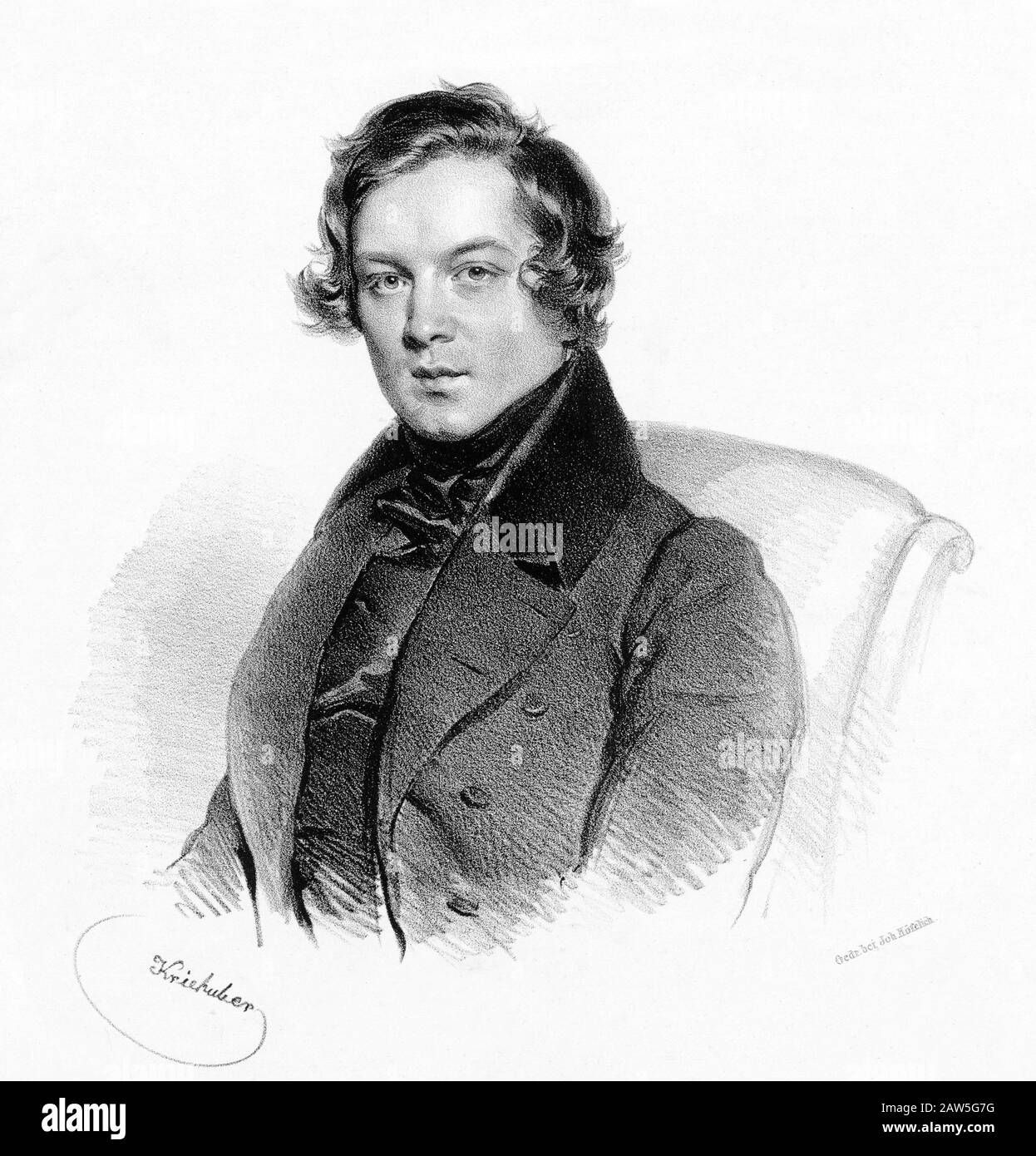 1839 , GERMANY :  The celebrated german music composer and pianist ROBERT SCHUMANN ( 1810 - 1856 ) , friend of Johannes Brahms  . Portrait engraved by Stock Photo