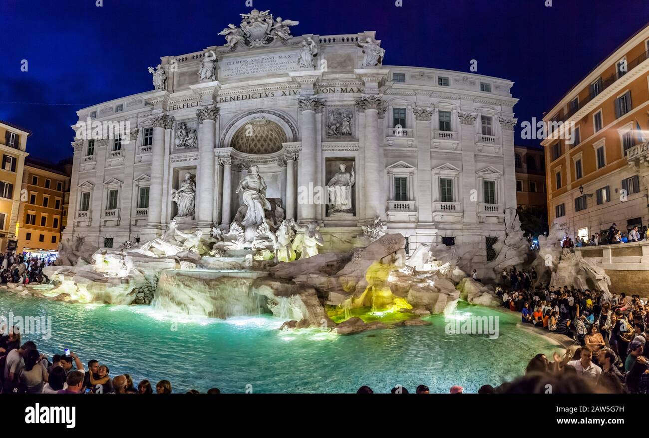 The Trevi Fountain in Rome Italy at night. Stock Photo
