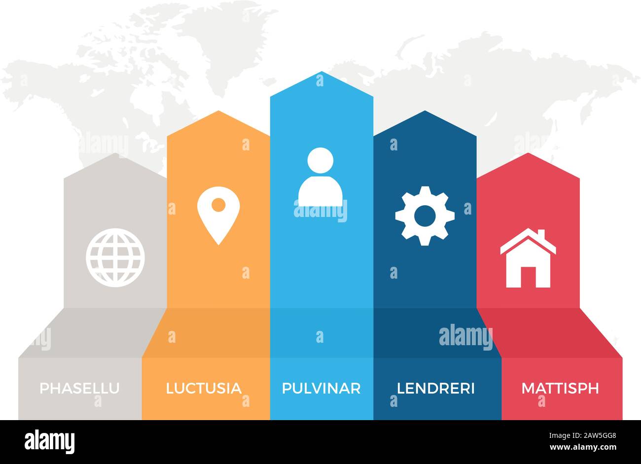 Set Of Gray Orange Blue And Red Elements For Infographic With World