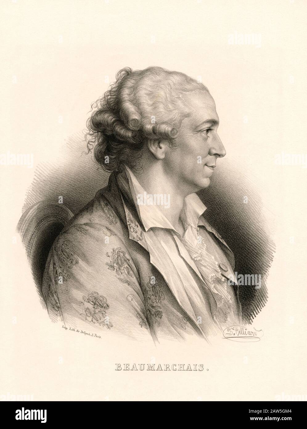 1830 ca , FRANCE : The celebrated french playwright Pierre-Augustin CARON DE BEAUMARCHAIS ( 1732 - 1799 ). Portrait by  Zéphirin Félix Jean Marius BEL Stock Photo