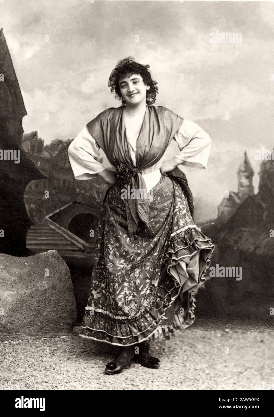 1892 , Paris , FRANCE :  The celebrated french singer soprano Emma Calvé  ( Rosa Emma Calvet , 1858 - 1942 ) in the role of CARMEN by Georges Bizet , Stock Photo