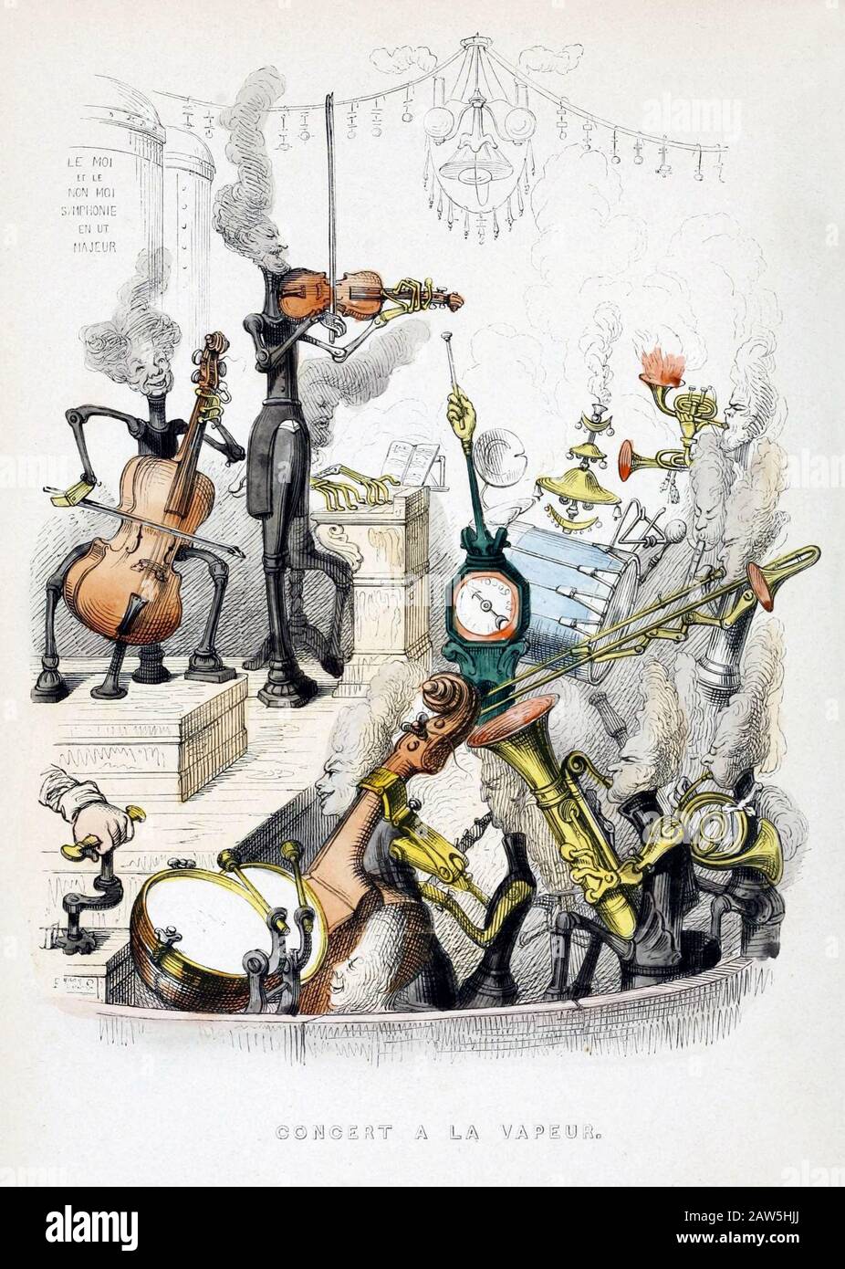 1844, Paris , FRANCE : The french painter GRANDVILLE ( Jean-Ignace-Isidore Gérard ) ( 1803 - 1847 ), engraving titled  CONCERT A LA VAPEUR  from the b Stock Photo