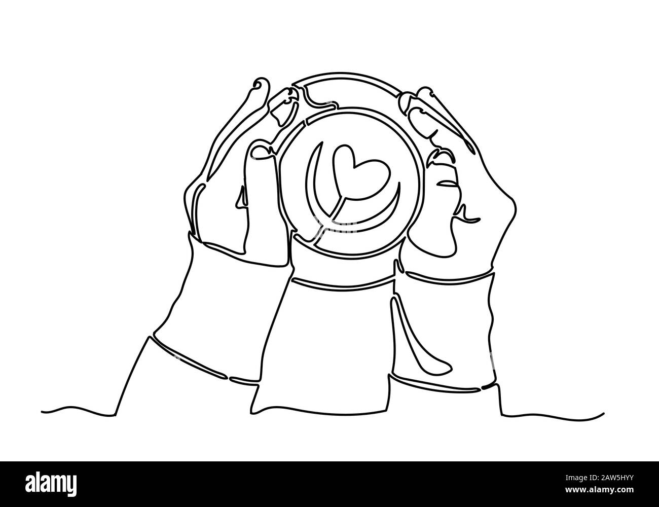 One continuous line drawing of hands holding coffee Stock Photo Alamy