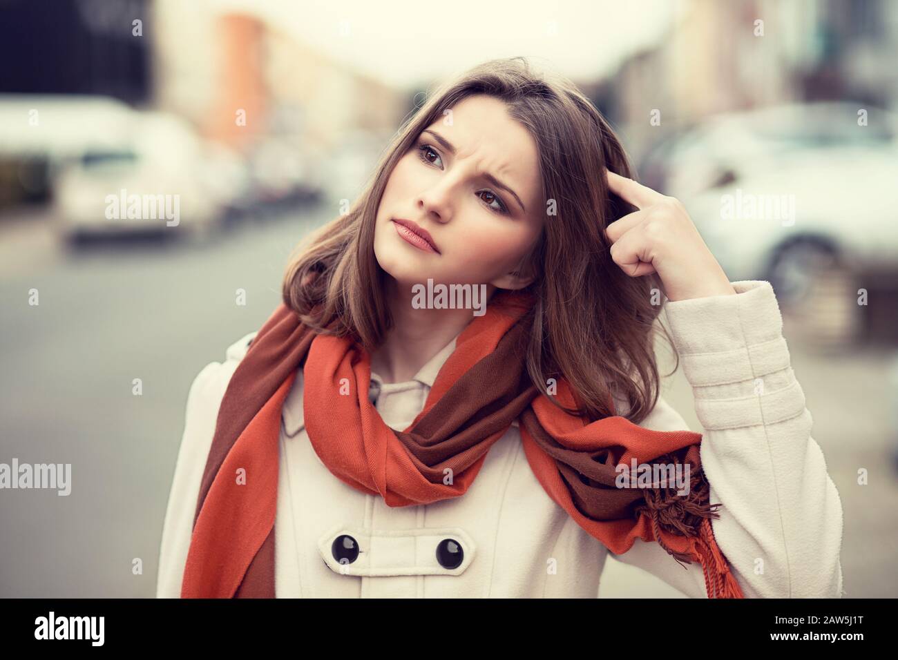 Thinking Emotional Beautiful Woman in Profile Looking Down with Stock Image  - Image of adult, female: 120138289