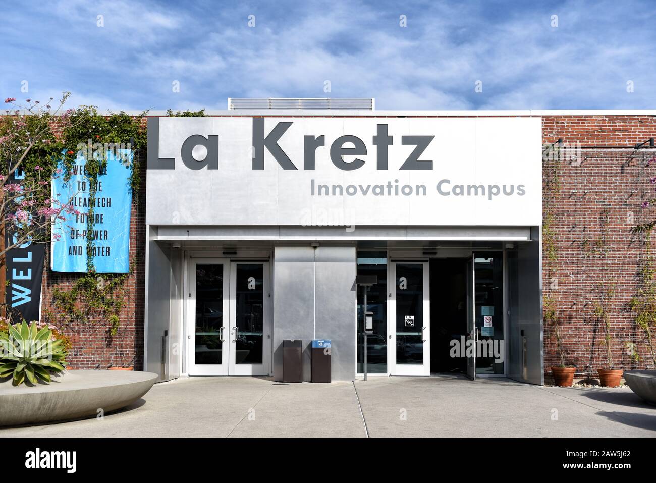 LOS ANGELES, CALIFORNIA - 05 FEB 2020: La Kretz Innovation Campus. The campus is the home of cleantech innovation in Los Angeles. Stock Photo