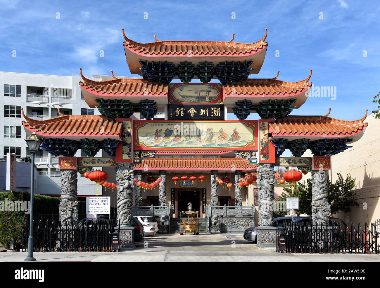 LOS ANGELES, CALIFORNIA - 05 FEB 2020: The Southern California Teo-Chew Association building is located in the heart of Chinatown. Stock Photo