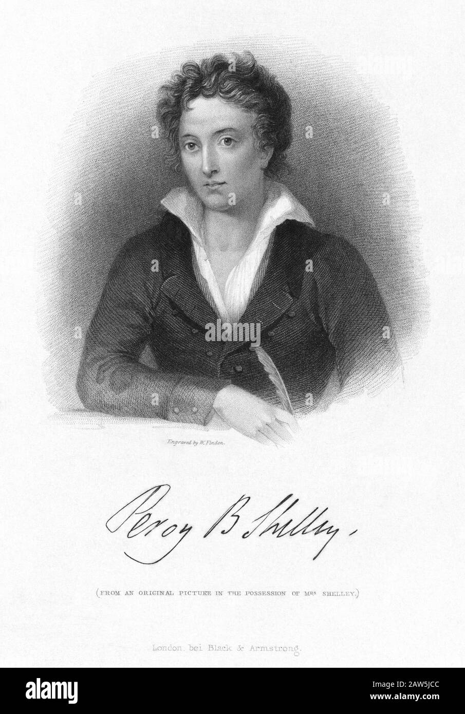 1820 ca , GREAT BRITAIN : The british Romantic poet Percy Bysshe SHELLEY ( 1792 - 1822 ), friend of Lord GEORGE GORDON BYRON ( 1788 - 1824 ) . Engrave Stock Photo