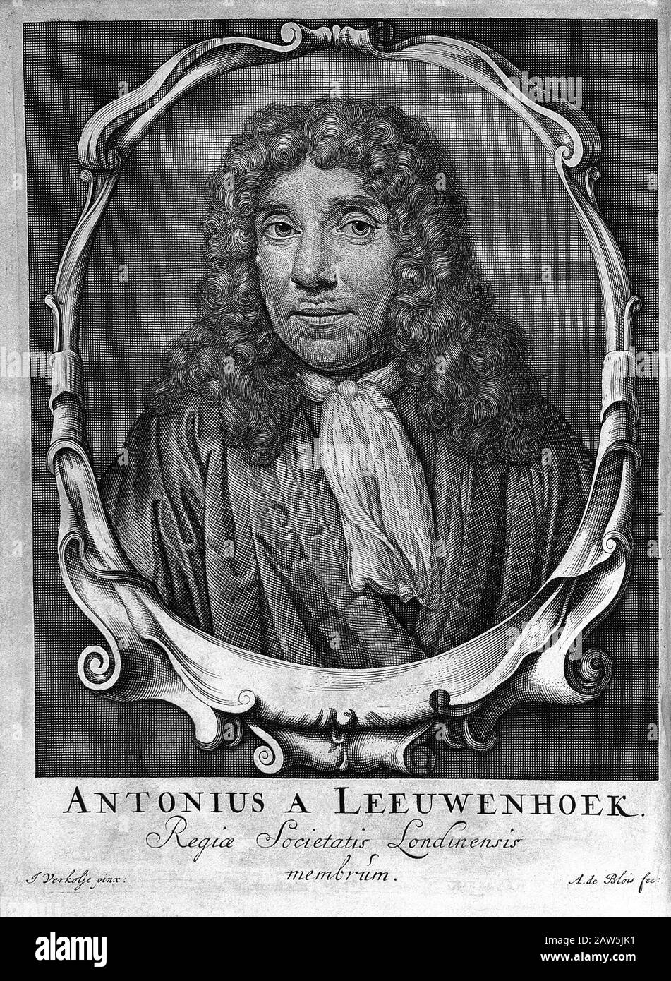 1695 ,  HOLLAND : The dutch tradesman , scientist and biologist inventor Antoni Van Leeuwenhoek ( 1632 –  1723 ). Portrait on frontespice of book ARCA Stock Photo