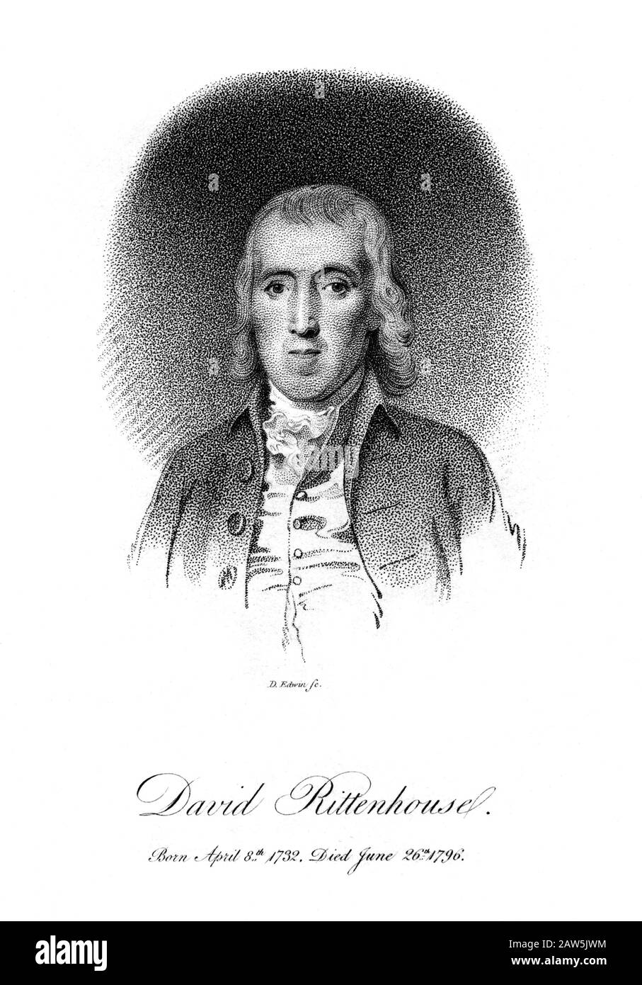 The american astronomer DAVID RITTENHOUSE ( 1732 - 1796 ), inventor , clockmaker , mathematician , surveyor and  scientific instrument craftsman. Engr Stock Photo