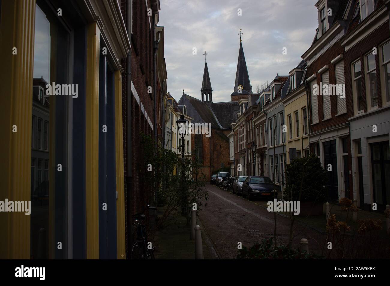 UTRECHT, NETHERLANDS - 26/1/20 - Dutch street with church steeples in the background Stock Photo