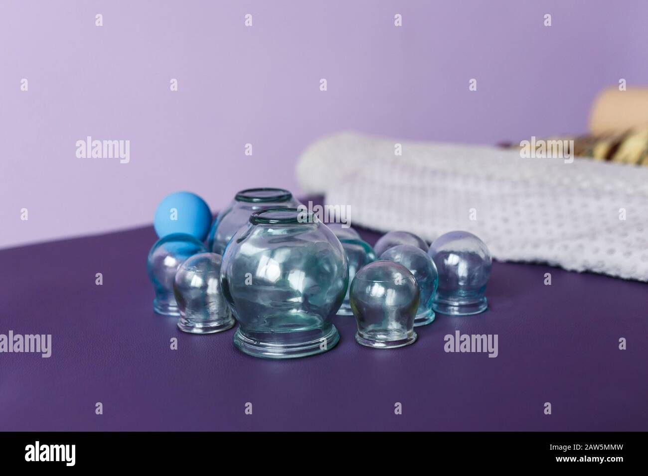 The Therapeutic Massage Glass Tool Set Of Different Spa Equipment Stock