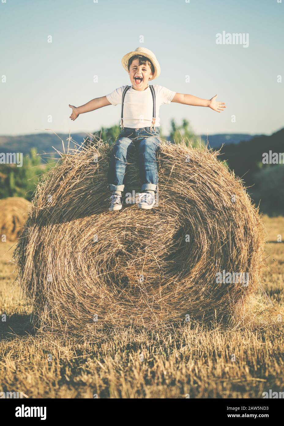 happy child playing in wheat field outdoor Stock Photo - Alamy