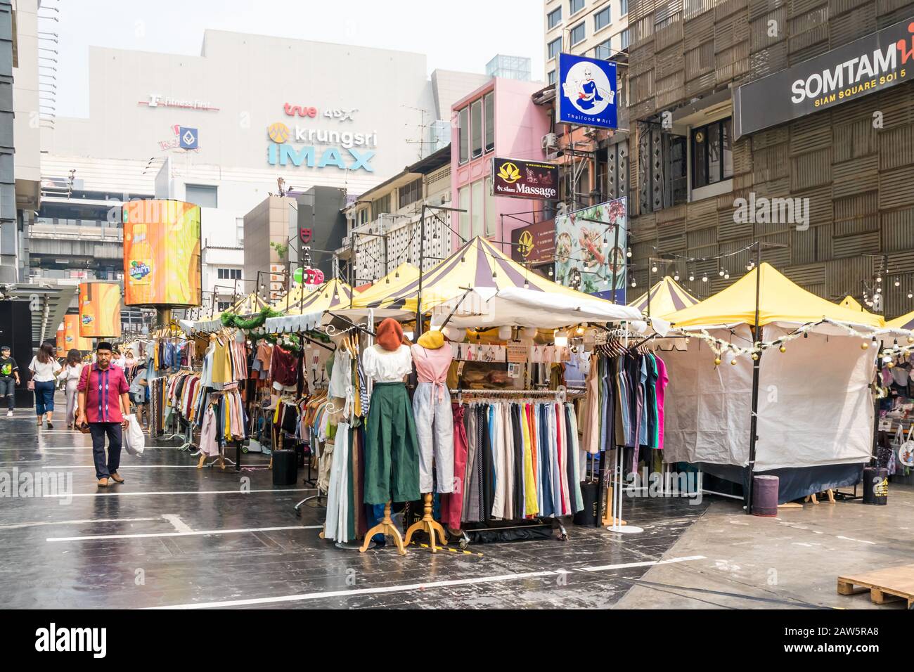 Bangkok, Thailand - January 10th 2020: Street market in Siam Square. This is a trendy shopping area. Stock Photo