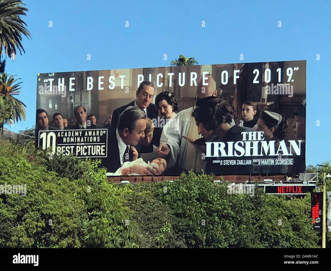 Billboard for the movie The Irishman on the Sunset  Strip in Los Angeles, Ca Stock Photo
