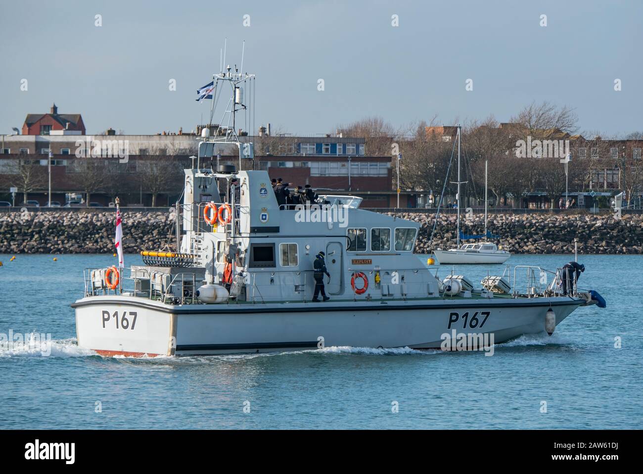 The Royal Navy Archer Class patrol boat HMS Exploit (P167) in Portsmouth Harbour, UK on the 5th February 2020. Stock Photo