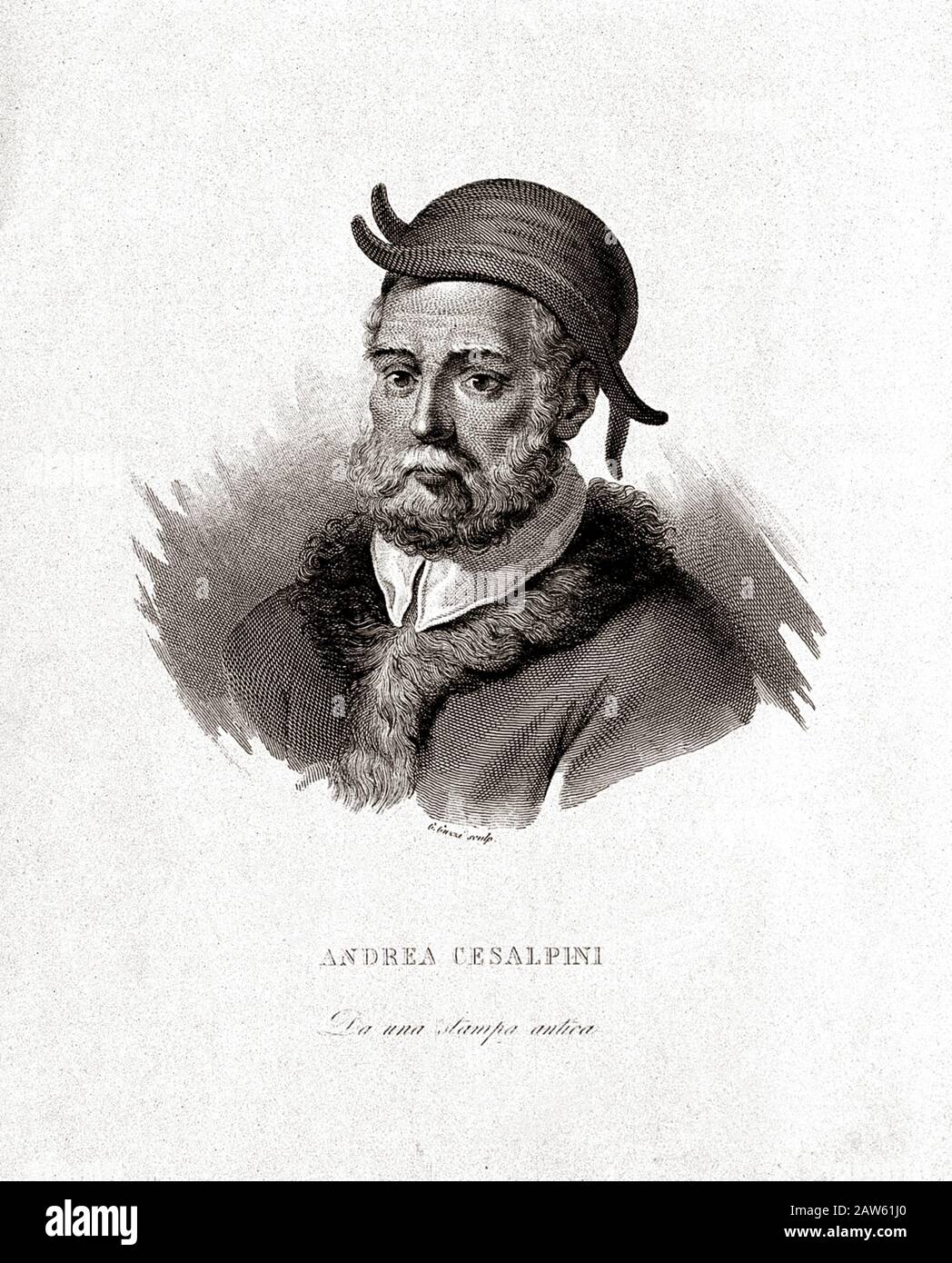 1600 ca , ITALY :The italian ANDREA CESALPINO ( 1519  -  1603 ), physician,  philosopher and botanist  . Portrait engraving from XIX century by G. Guz Stock Photo