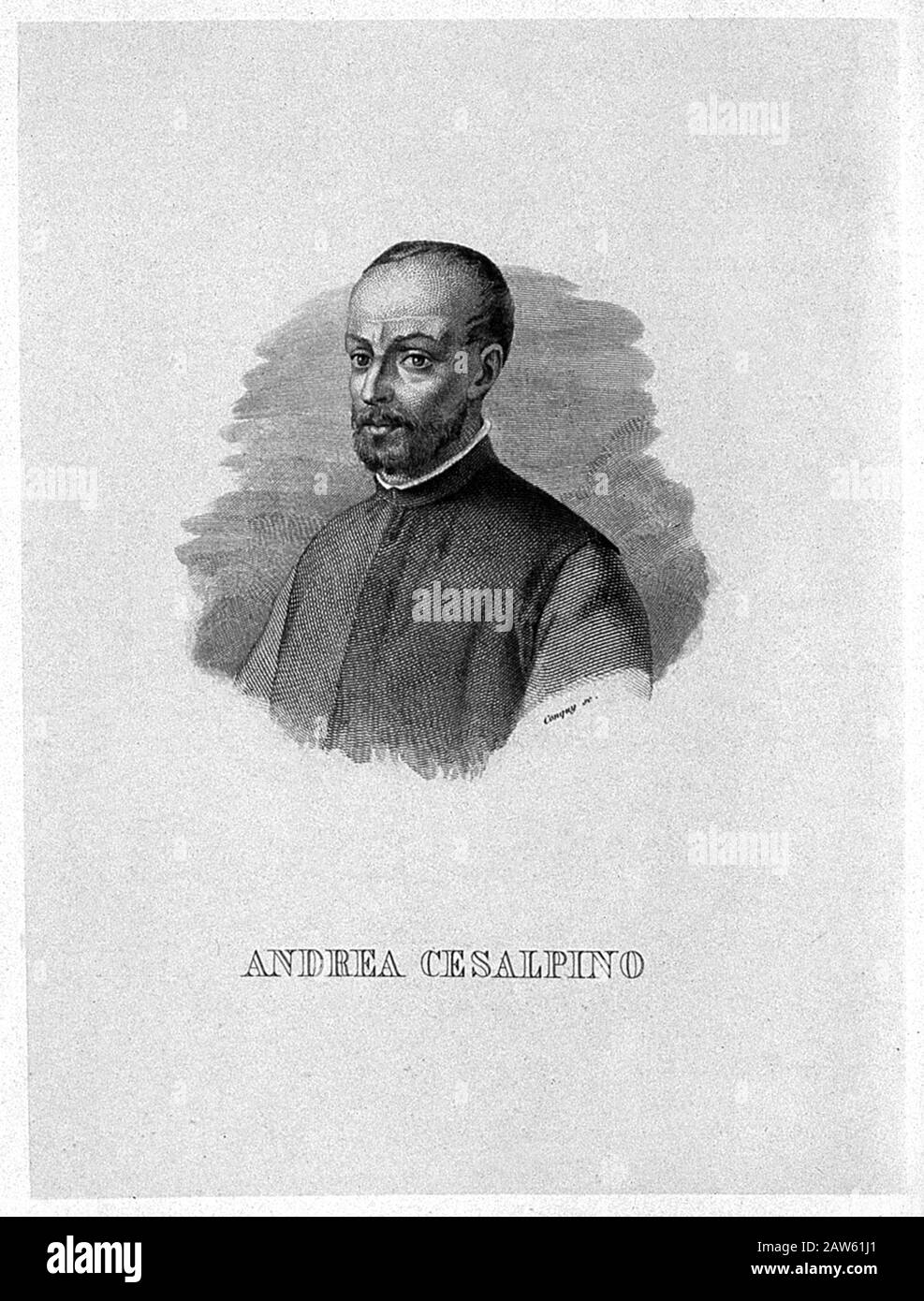 1600 ca , ITALY :The italian ANDREA CESALPINO ( 1519  -  1603 ), physician,  philosopher and botanist  . Portrait engraving from XIX Century  by E. Co Stock Photo