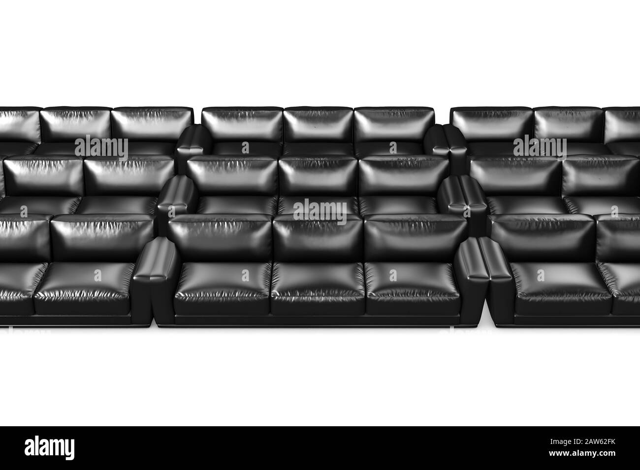3d rendering, front view of standard cinema sofa also for business and