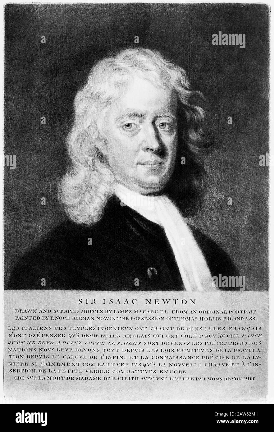 1760 ca. GREAT BRITAIN : The celebrated english physicist and mathematician Sir ISAAC NEWTON ( 1642  -  1727 )  who  studied the phenomenon of gravity Stock Photo