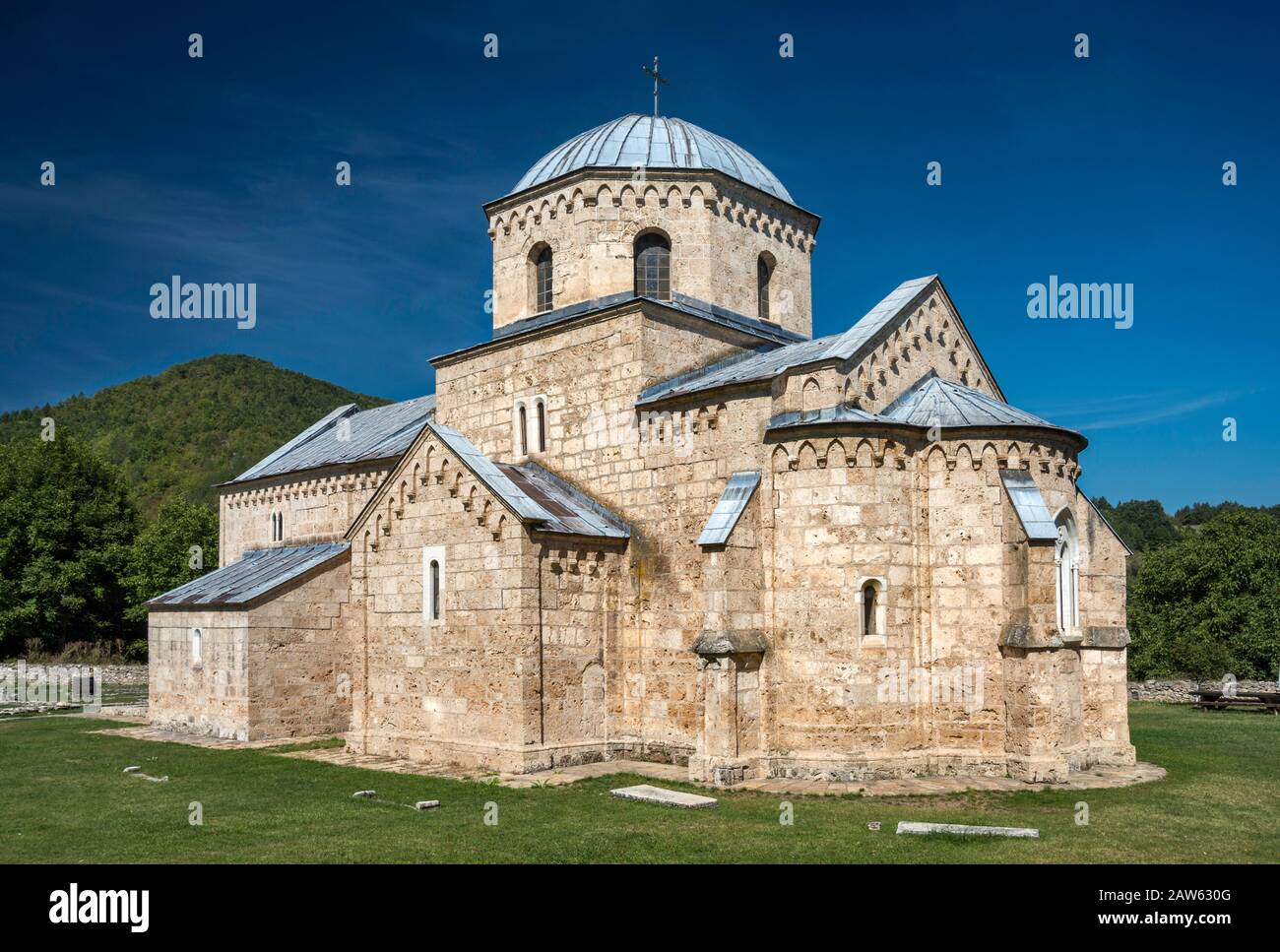 Church, Byzantine style, at Gradac Monastery, near Raska, Serbia Stock Photo
