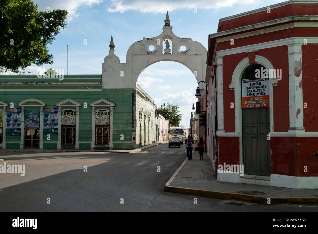 Spanish stone gates mark the center of town in Merida, Mexico. Historically these gates showed