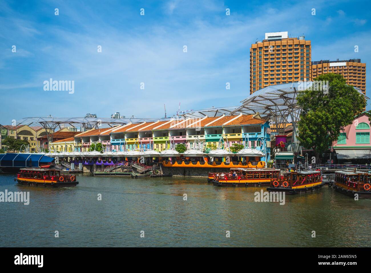 Clarke Quay by the Singapore River in singapore Stock Photo