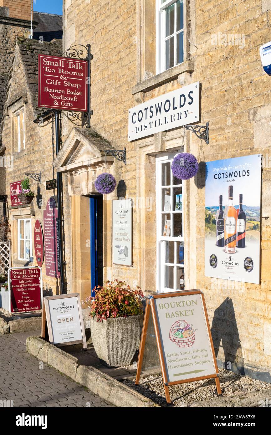 The cotswolds distillery shop in the afternoon winter sunlight. Bourton