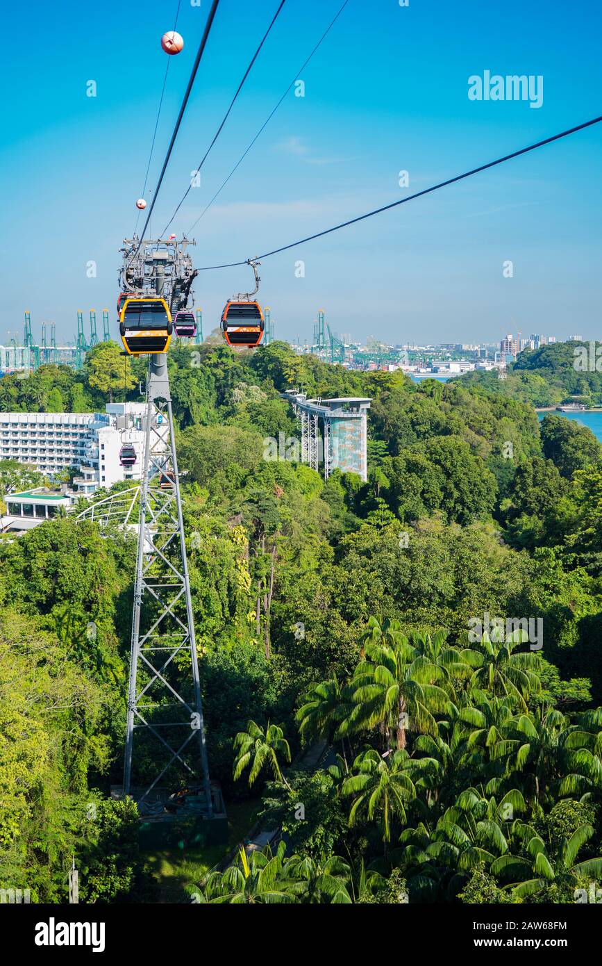 Mount Faber Singapore, April, 2019. View of Singapore Cable Car. It's a gondola ...